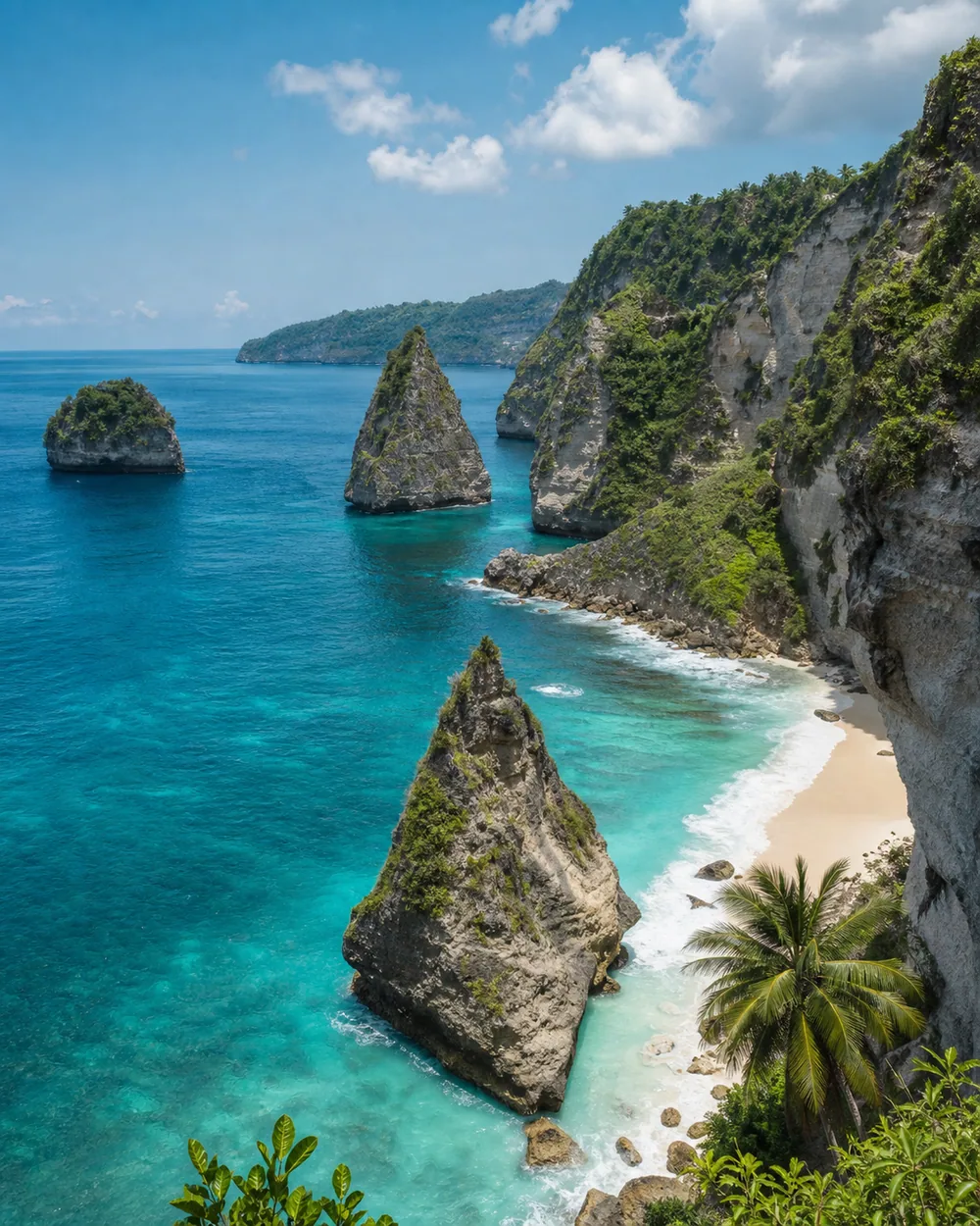 Turquoise water and white sandy beach at Nusa Penida island