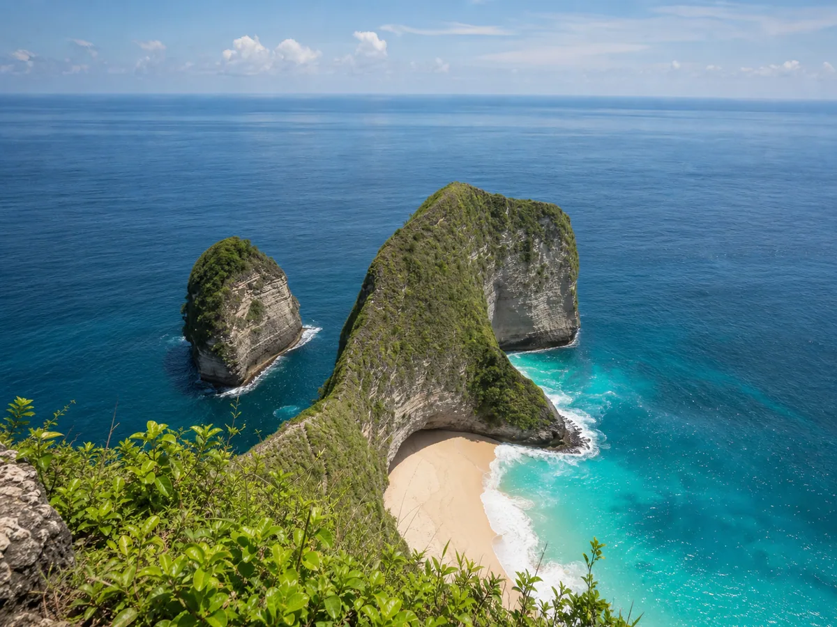 Iconic Kelingking Beach cliff on Nusa Penida island